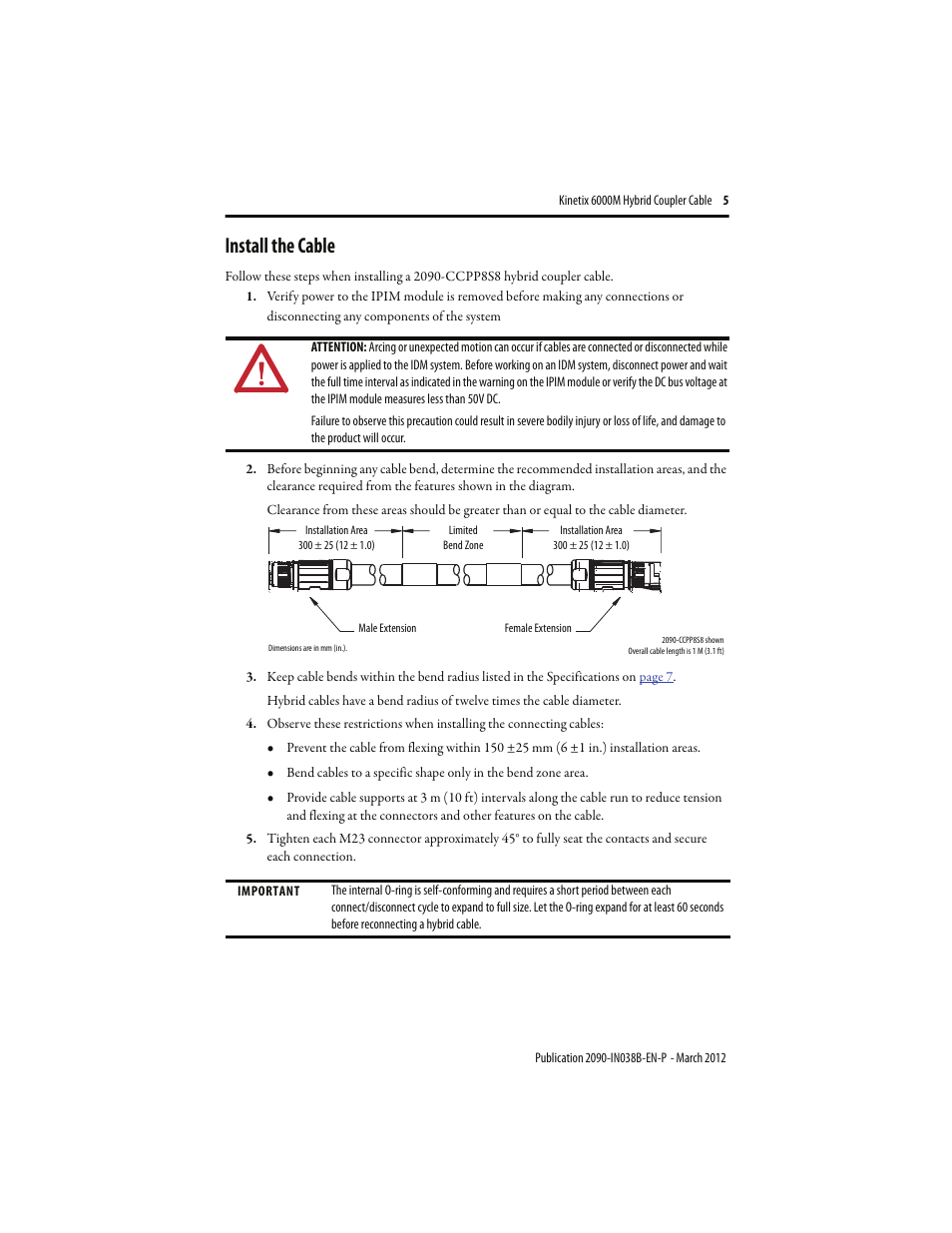 Install the cable | Rockwell Automation 2090-CCPP8S8 Kinetix 6000M Hybrid Power Coupler Install User Manual | Page 5 / 8