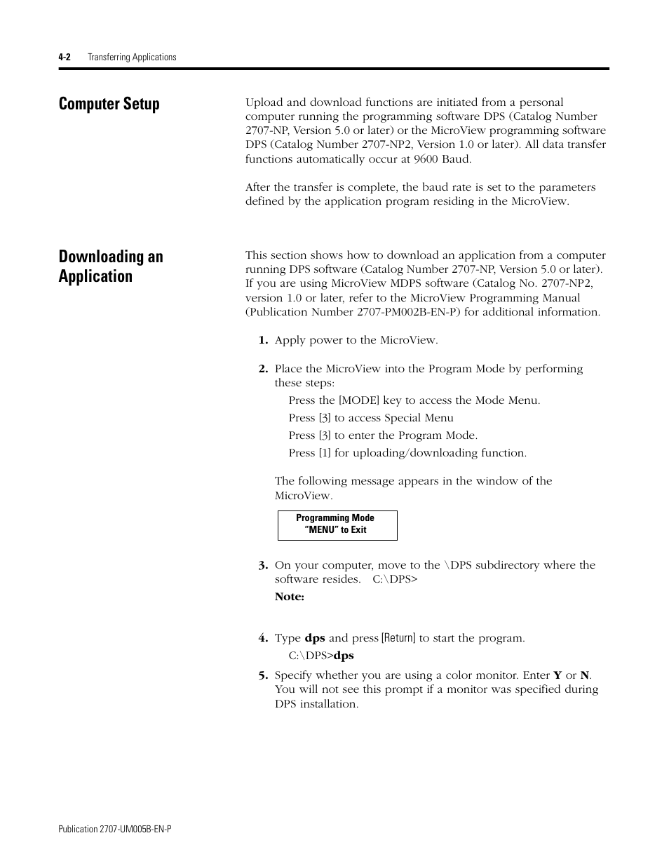 Computer setup, Downloading an application, Computer setup -2 downloading an application -2 | Rockwell Automation 2707-MVH232_MVP232 MicroView Operator Interface Module User Manual | Page 30 / 92