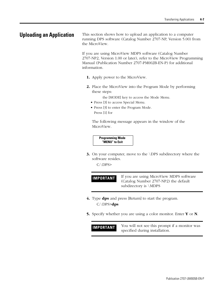 Uploading an application, Uploading an application -7 | Rockwell Automation 2707-MVH232_MVP232 MicroView Operator Interface Module User Manual | Page 35 / 92