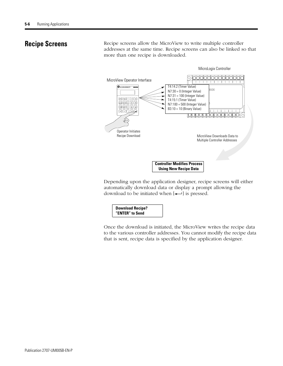 Recipe screens, Recipe screens -6 | Rockwell Automation 2707-MVH232_MVP232 MicroView Operator Interface Module User Manual | Page 44 / 92