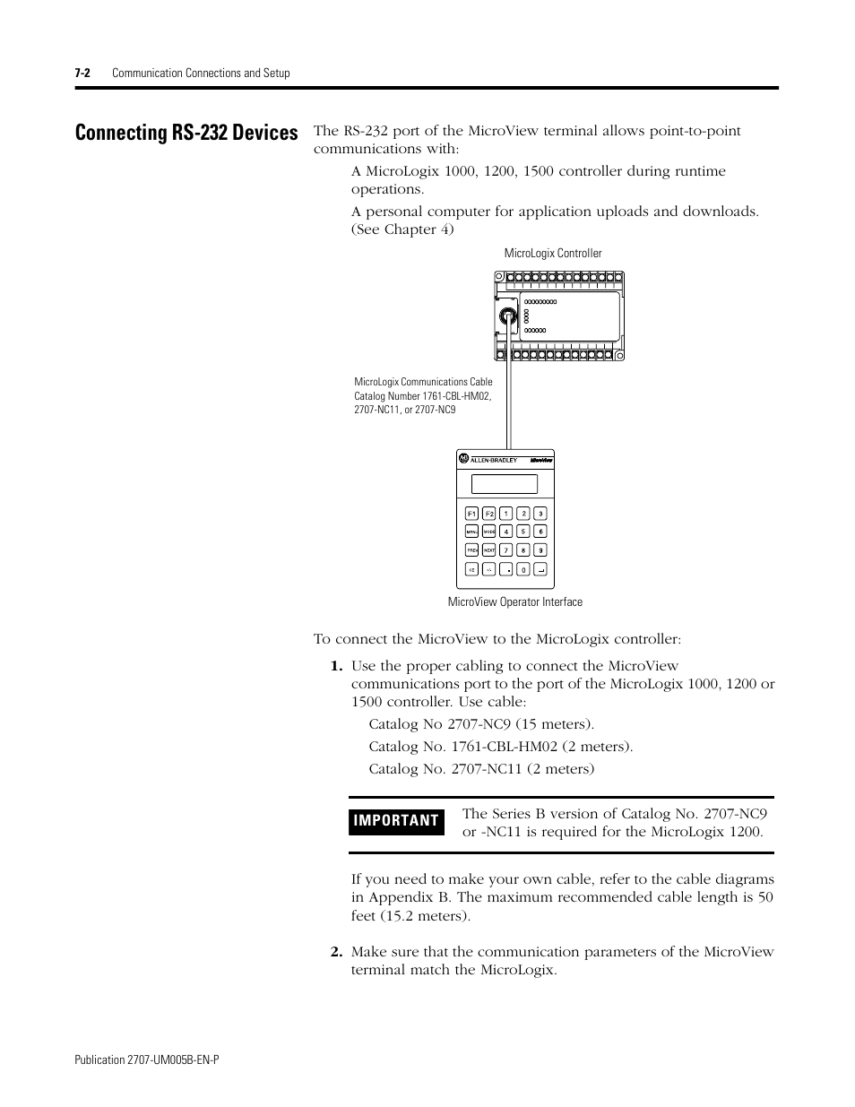 Connecting rs-232 devices | Rockwell Automation 2707-MVH232_MVP232 MicroView Operator Interface Module User Manual | Page 52 / 92