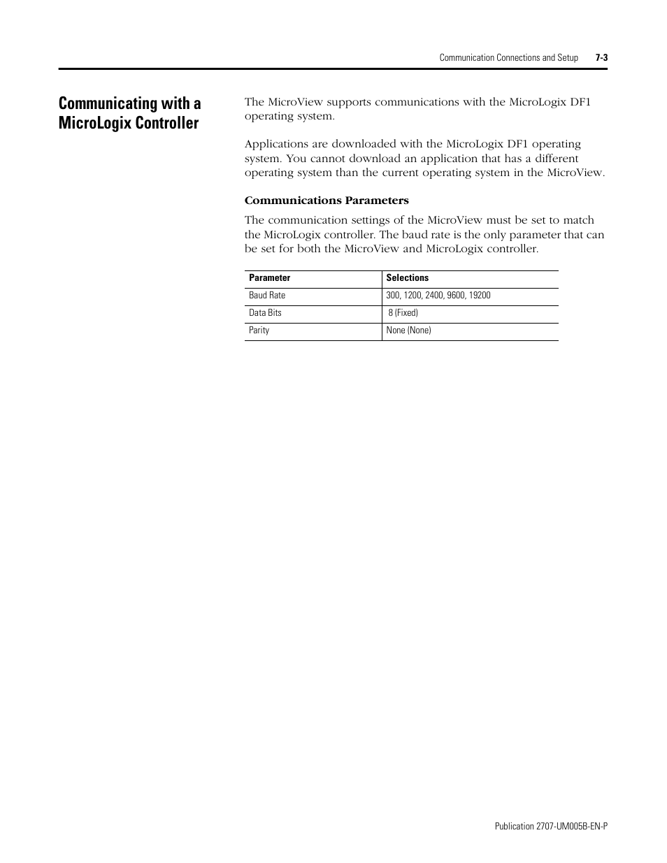 Communicating with a micrologix controller, Communicating with a micrologix controller -3 | Rockwell Automation 2707-MVH232_MVP232 MicroView Operator Interface Module User Manual | Page 53 / 92