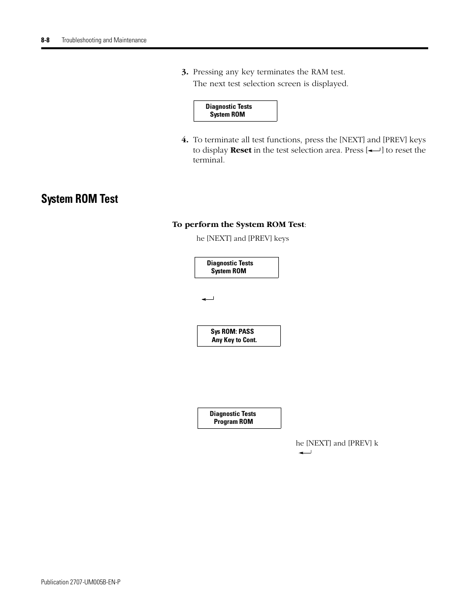 System rom test, System rom test -8 | Rockwell Automation 2707-MVH232_MVP232 MicroView Operator Interface Module User Manual | Page 62 / 92