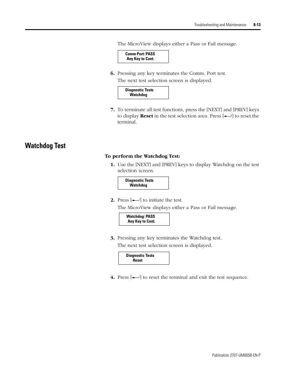 Watchdog test, Watchdog test -13 | Rockwell Automation 2707-MVH232_MVP232 MicroView Operator Interface Module User Manual | Page 67 / 92