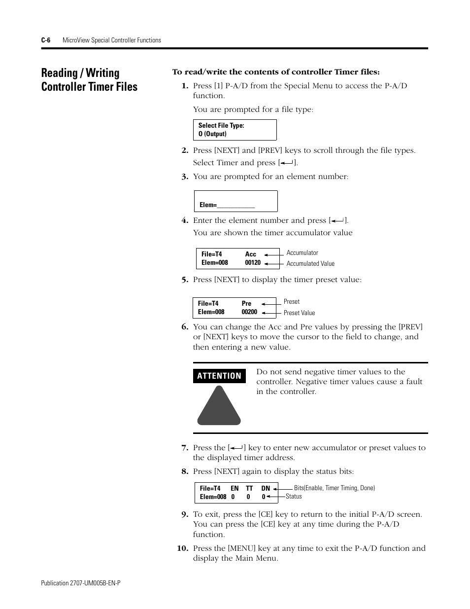 Reading / writing controller timer files | Rockwell Automation 2707-MVH232_MVP232 MicroView Operator Interface Module User Manual | Page 80 / 92