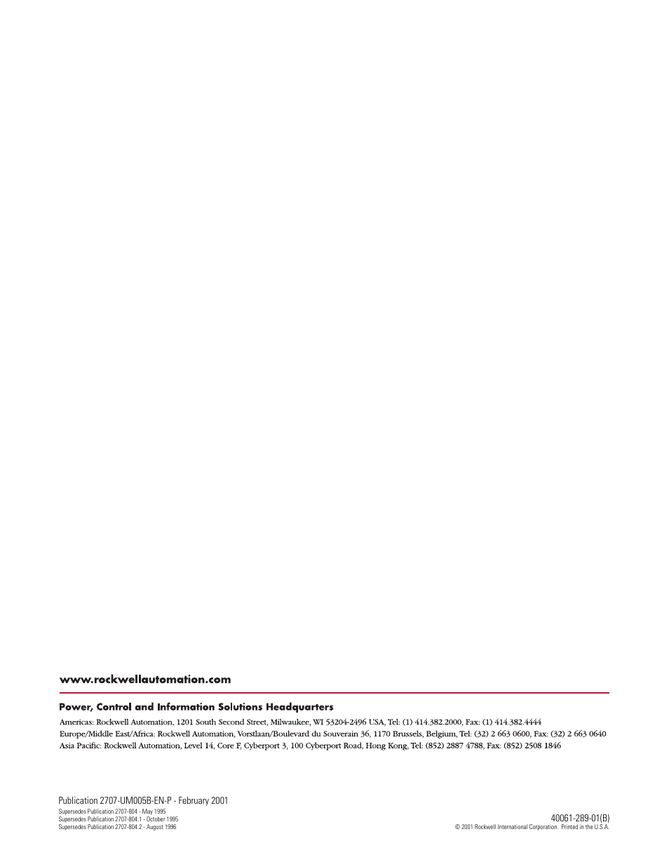 Back cover, Ack cover | Rockwell Automation 2707-MVH232_MVP232 MicroView Operator Interface Module User Manual | Page 92 / 92