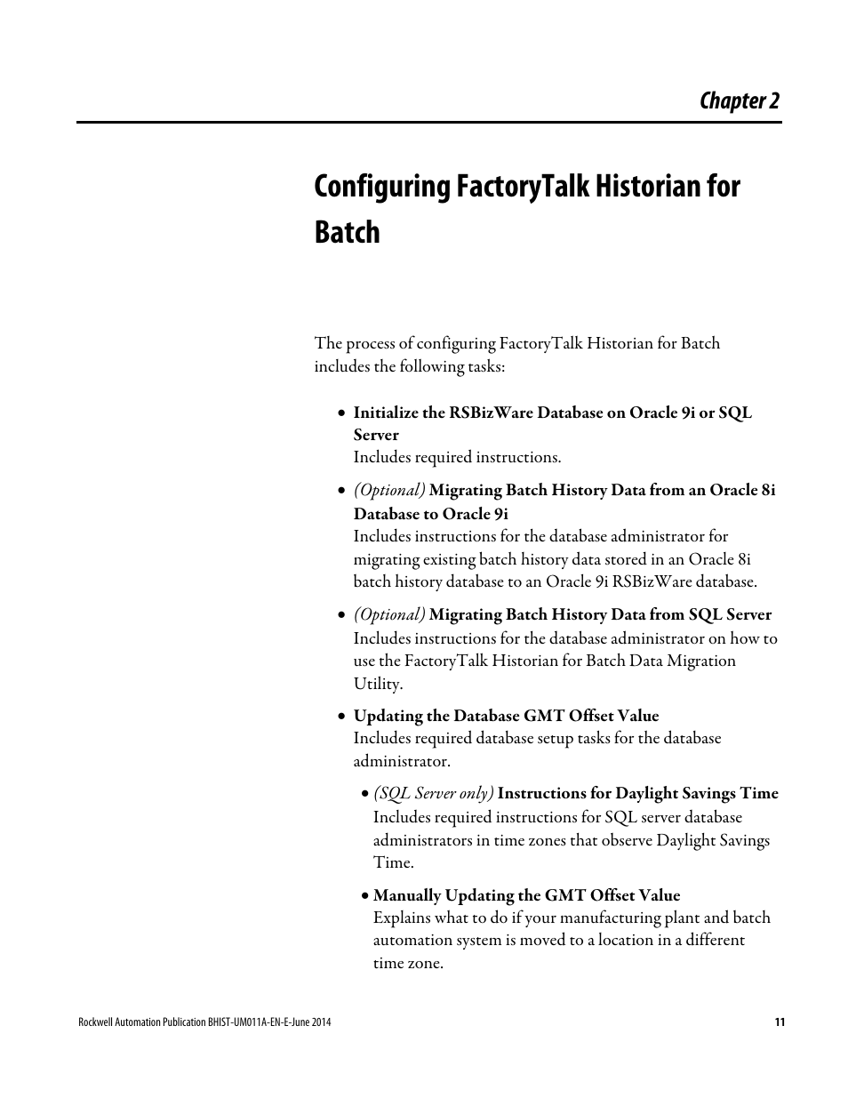 Configuring factorytalk historian for batch, Chapter 2, Configuring factorytalk | Historian for batch | Rockwell Automation FactoryTalk Historian Classic for Batch User Guide User Manual | Page 11 / 74