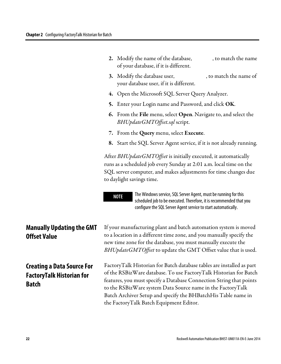 Manually updating the gmt offset value | Rockwell Automation FactoryTalk Historian Classic for Batch User Guide User Manual | Page 22 / 74