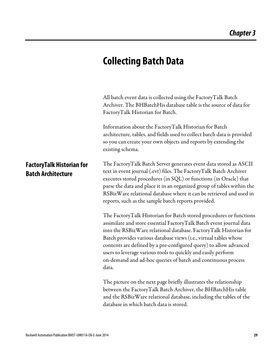 Collecting batch data, Factorytalk historian for batch architecture, Chapter 3 | Rockwell Automation FactoryTalk Historian Classic for Batch User Guide User Manual | Page 29 / 74