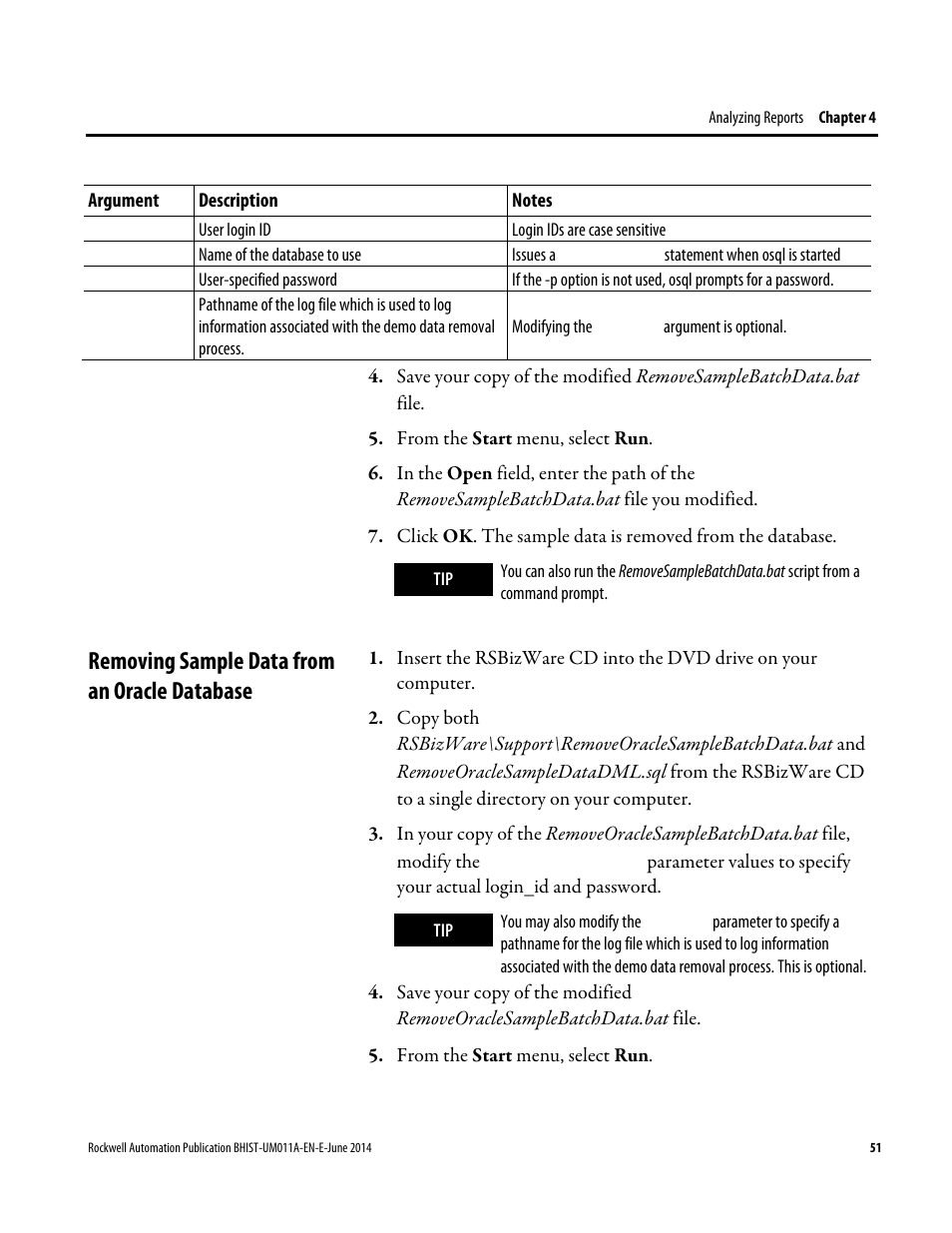 Removing sample data from an oracle database | Rockwell Automation FactoryTalk Historian Classic for Batch User Guide User Manual | Page 51 / 74