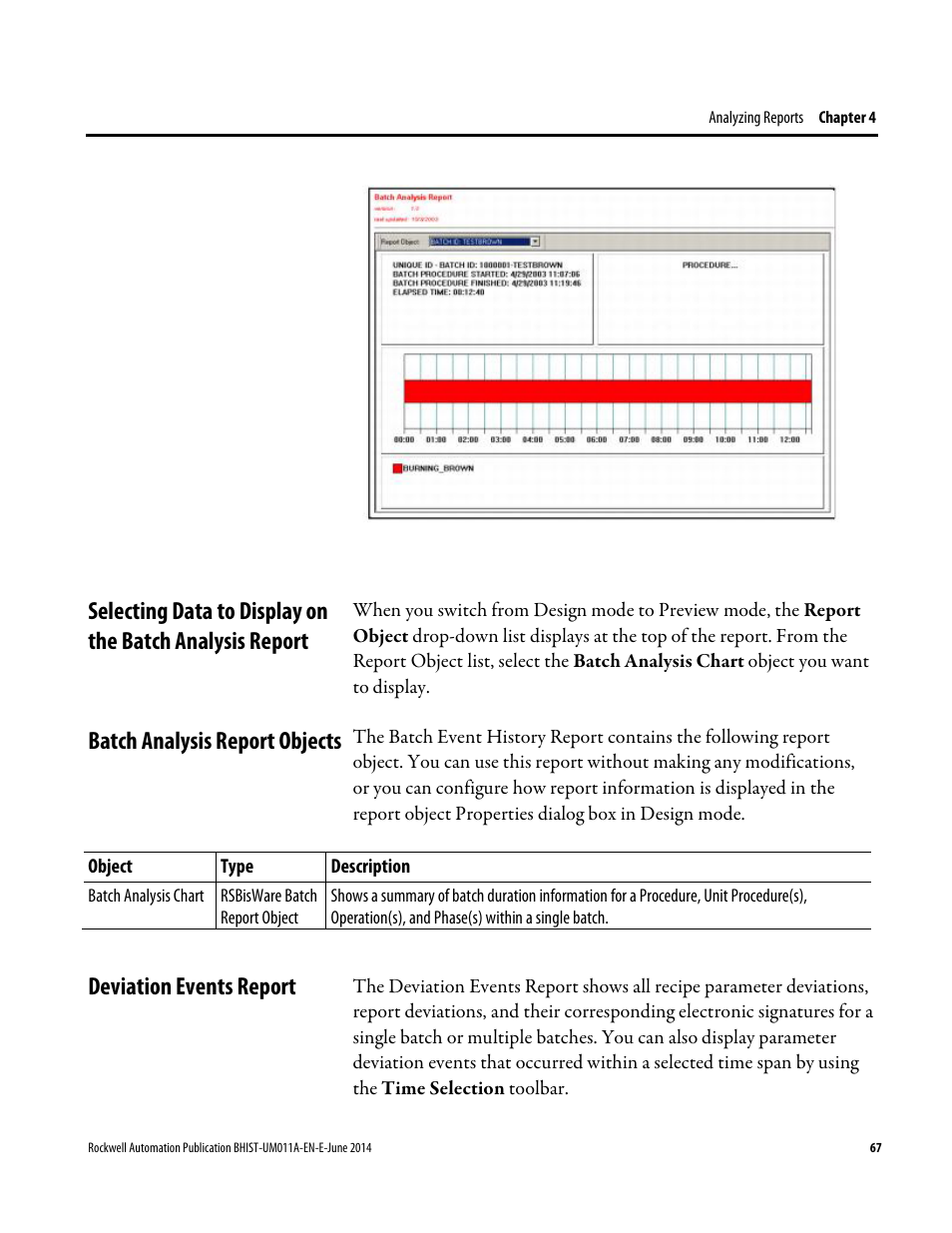Batch analysis report objects, Deviation events report | Rockwell Automation FactoryTalk Historian Classic for Batch User Guide User Manual | Page 67 / 74