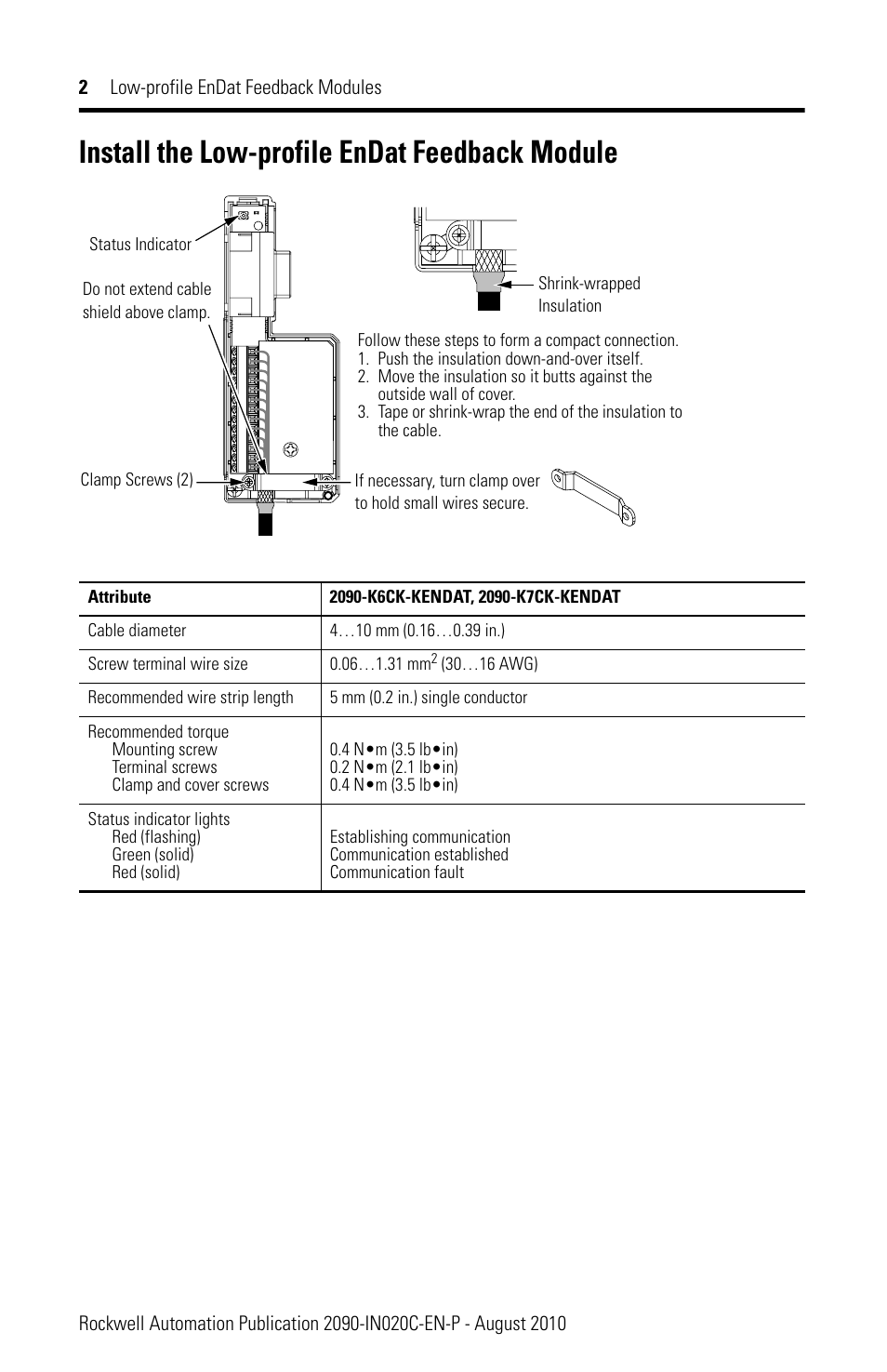 Install the low-profile endat feedback module | Rockwell Automation 2090-K7CK-KENDAT EnDat Feedback Module Installation Instructions User Manual | Page 2 / 4