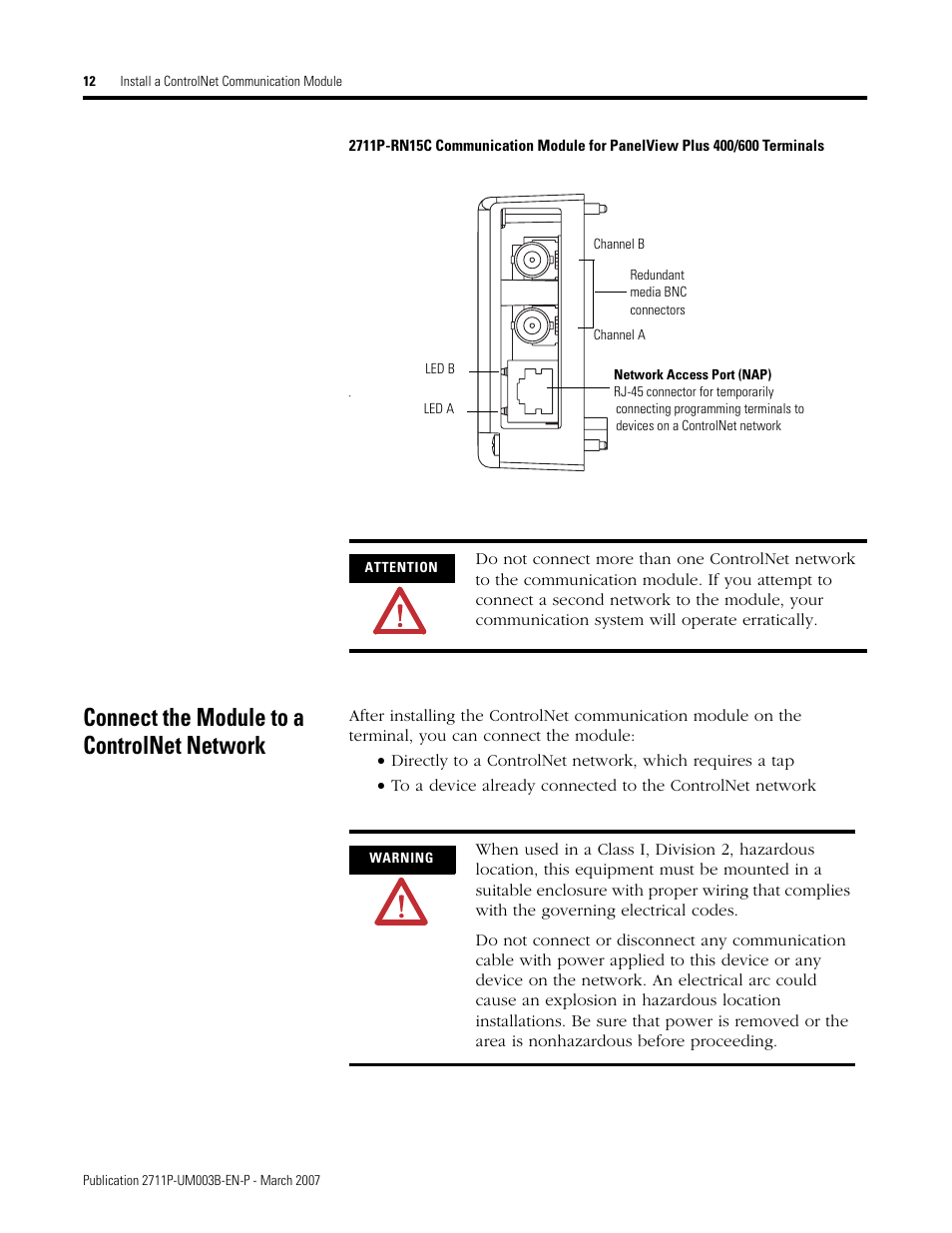 Connect the module to a controlnet network | Rockwell Automation 2711P ControlNet Communications for PanelView Plus and PanelView Plus CE User Manual | Page 12 / 64