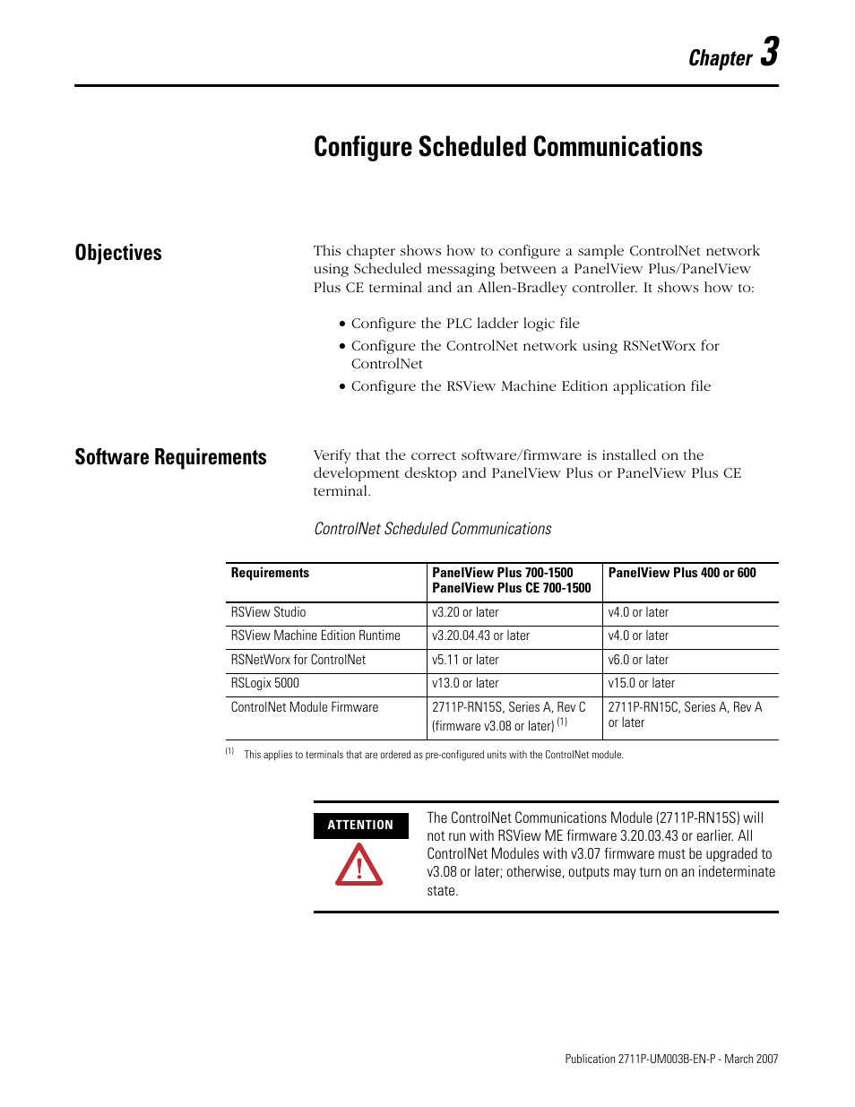 3 - configure scheduled communications, Objectives, Software requirements | Chapter 3, Configure scheduled communications, Objectives software requirements, Chapter | Rockwell Automation 2711P ControlNet Communications for PanelView Plus and PanelView Plus CE User Manual | Page 21 / 64