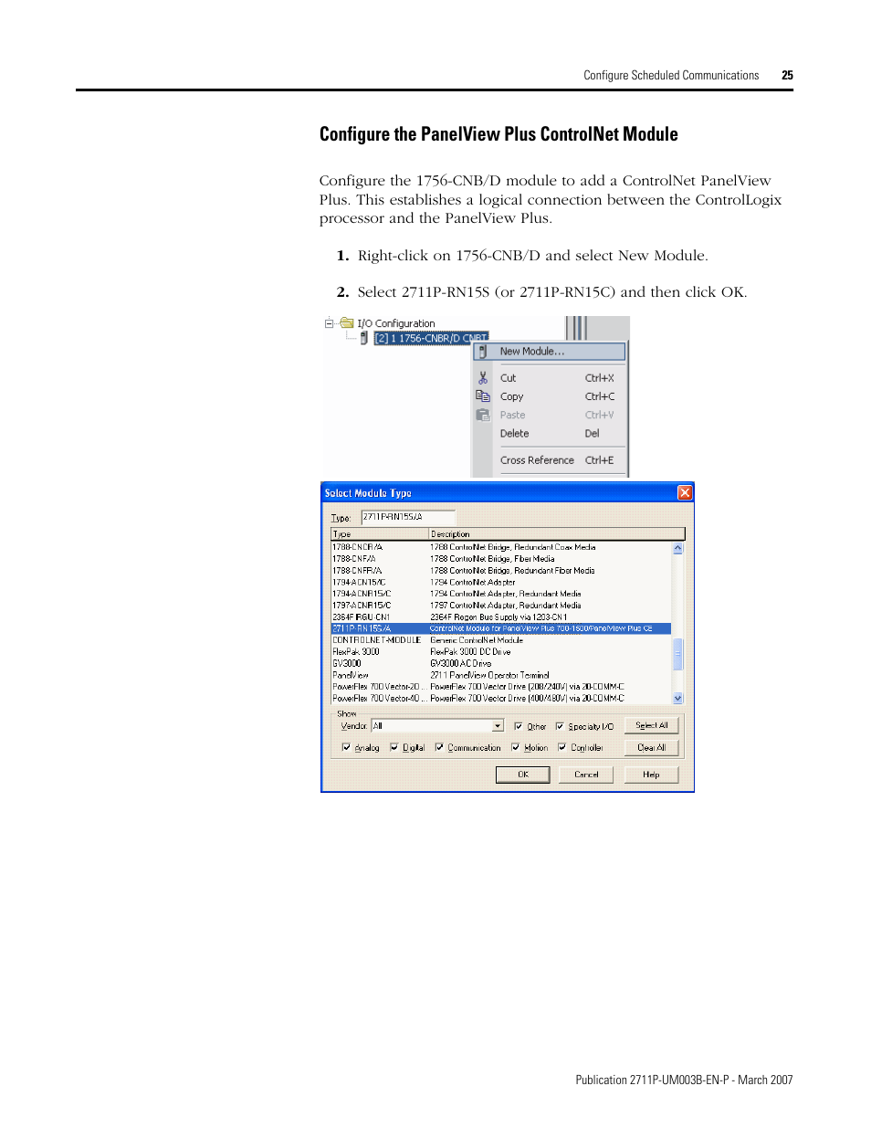 Configure the panelview plus controlnet module | Rockwell Automation 2711P ControlNet Communications for PanelView Plus and PanelView Plus CE User Manual | Page 25 / 64