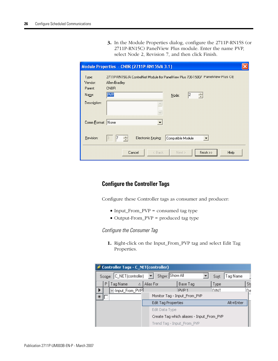 Configure the controller tags | Rockwell Automation 2711P ControlNet Communications for PanelView Plus and PanelView Plus CE User Manual | Page 26 / 64