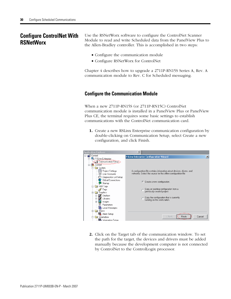 Configure controlnet with rsnetworx, Configure the communication module | Rockwell Automation 2711P ControlNet Communications for PanelView Plus and PanelView Plus CE User Manual | Page 30 / 64