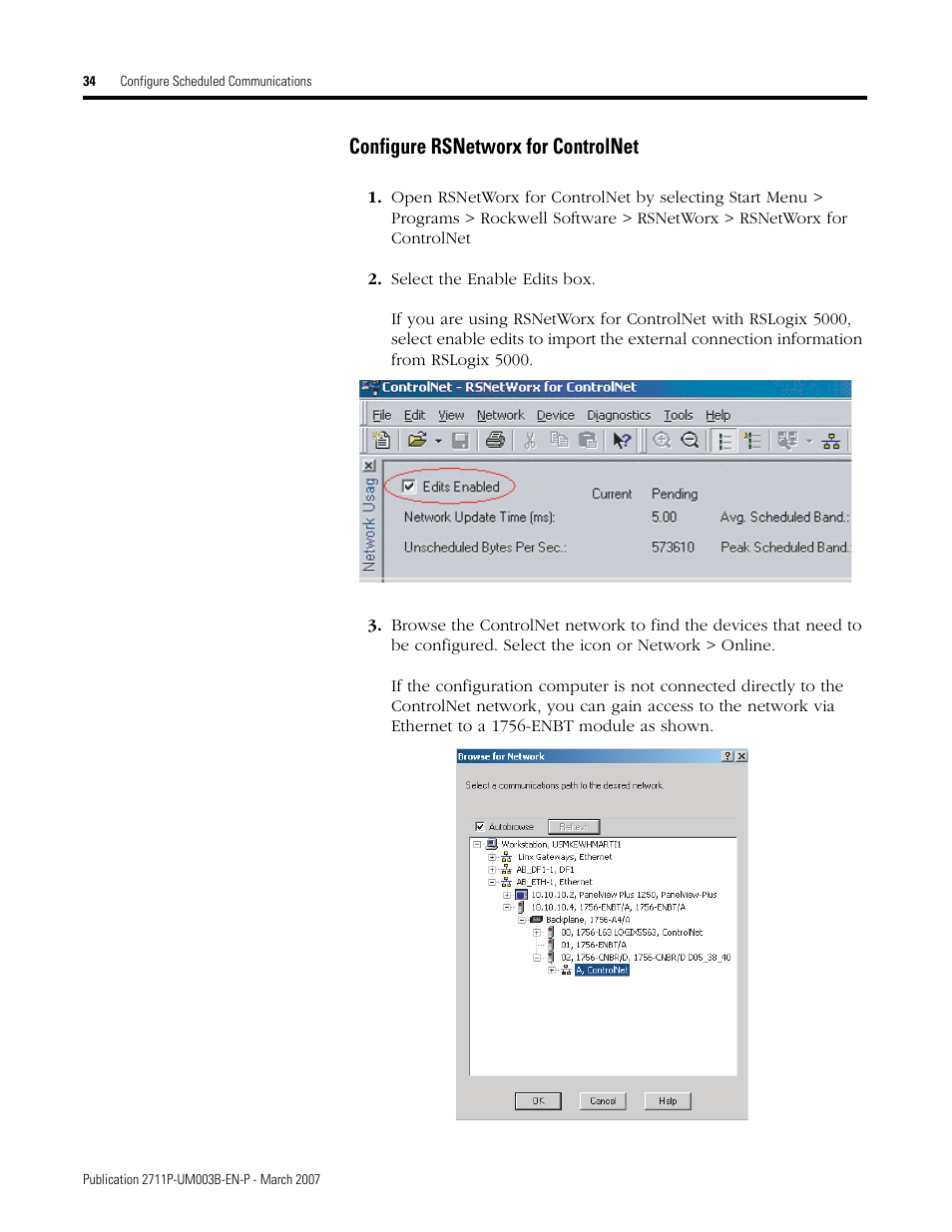Configure rsnetworx for controlnet | Rockwell Automation 2711P ControlNet Communications for PanelView Plus and PanelView Plus CE User Manual | Page 34 / 64