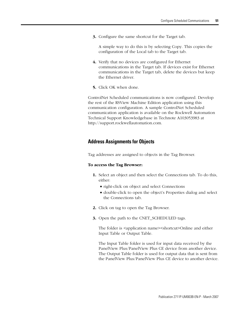 Address assignments for objects | Rockwell Automation 2711P ControlNet Communications for PanelView Plus and PanelView Plus CE User Manual | Page 51 / 64