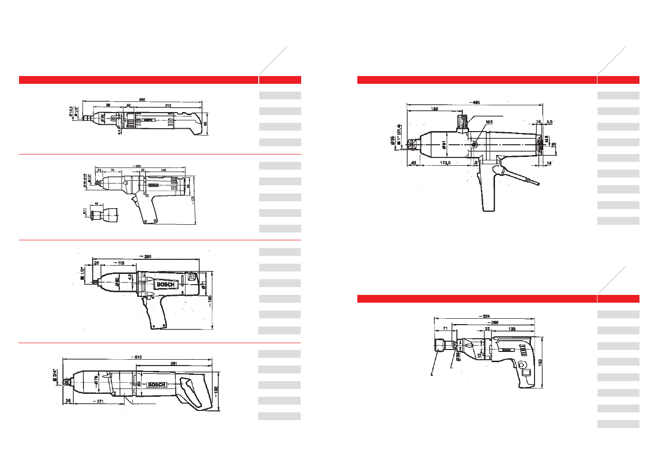 Di m e nsional drawi ngs: impact wrenches | Bosch 1375-01 User Manual | Page 29 / 39