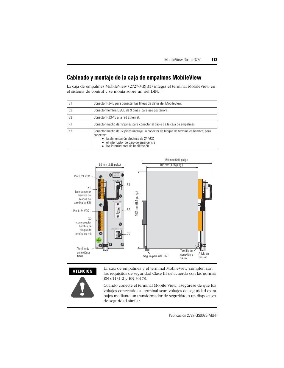 Atención | Rockwell Automation 2727-G7P20D1Q7 MobileView Guard G750 Quick Start User Manual | Page 113 / 204