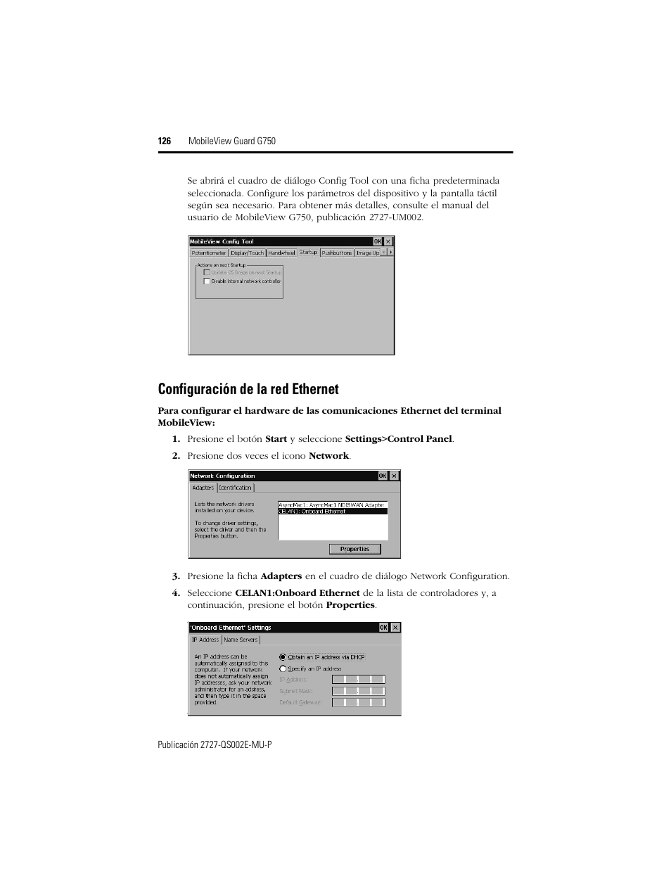 Configuración de la red ethernet | Rockwell Automation 2727-G7P20D1Q7 MobileView Guard G750 Quick Start User Manual | Page 126 / 204