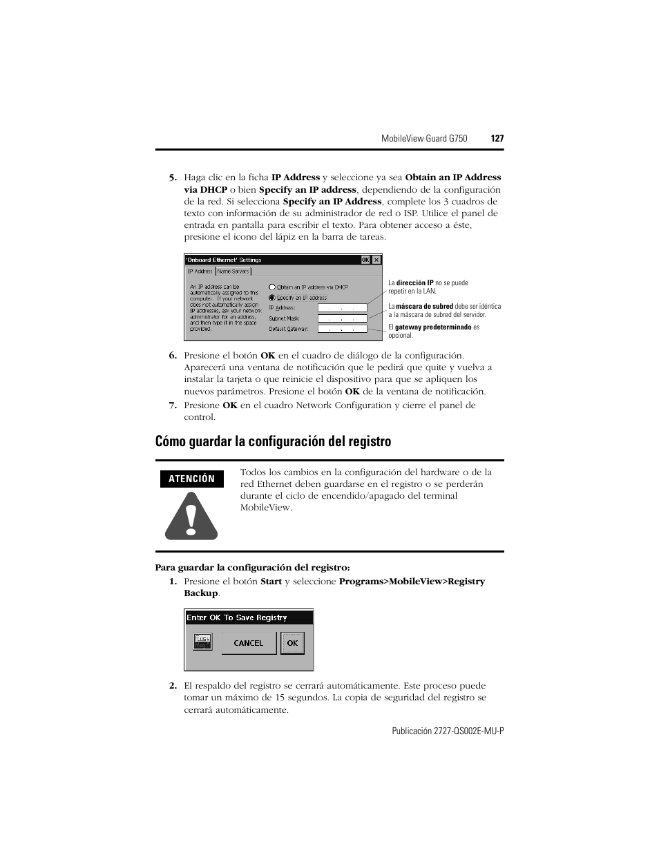 Cómo guardar la configuración del registro | Rockwell Automation 2727-G7P20D1Q7 MobileView Guard G750 Quick Start User Manual | Page 127 / 204