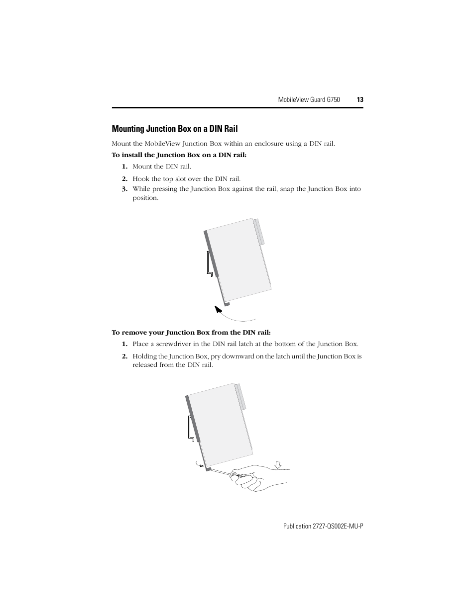 Mounting junction box on a din rail | Rockwell Automation 2727-G7P20D1Q7 MobileView Guard G750 Quick Start User Manual | Page 13 / 204