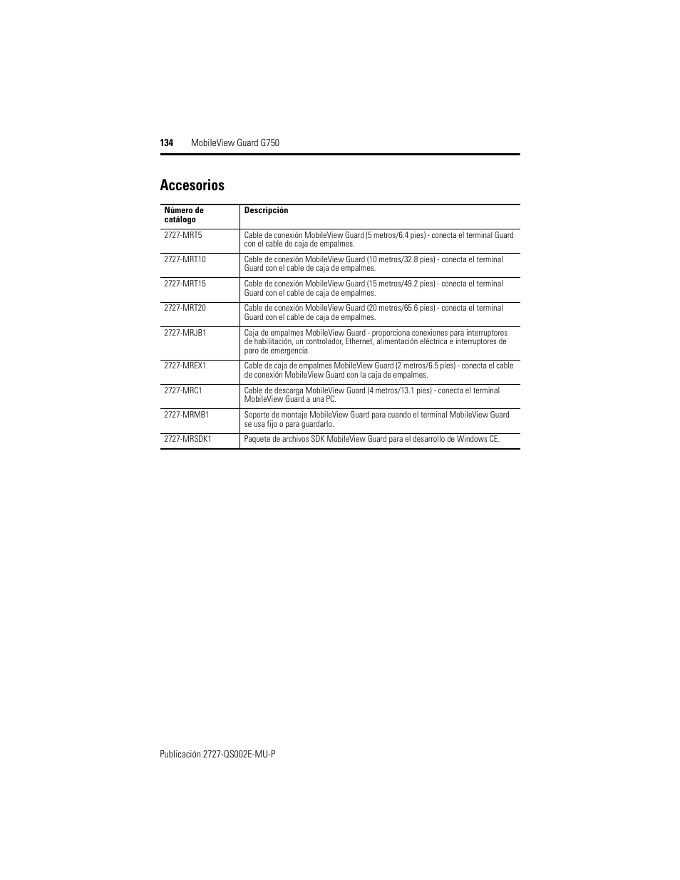 Accesorios | Rockwell Automation 2727-G7P20D1Q7 MobileView Guard G750 Quick Start User Manual | Page 134 / 204