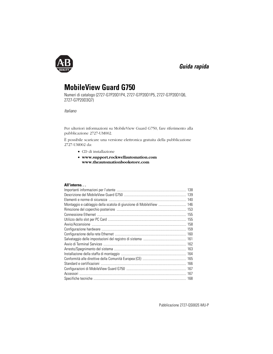 Italiano, Mobileview guard g750, Guida rapida | Rockwell Automation 2727-G7P20D1Q7 MobileView Guard G750 Quick Start User Manual | Page 137 / 204