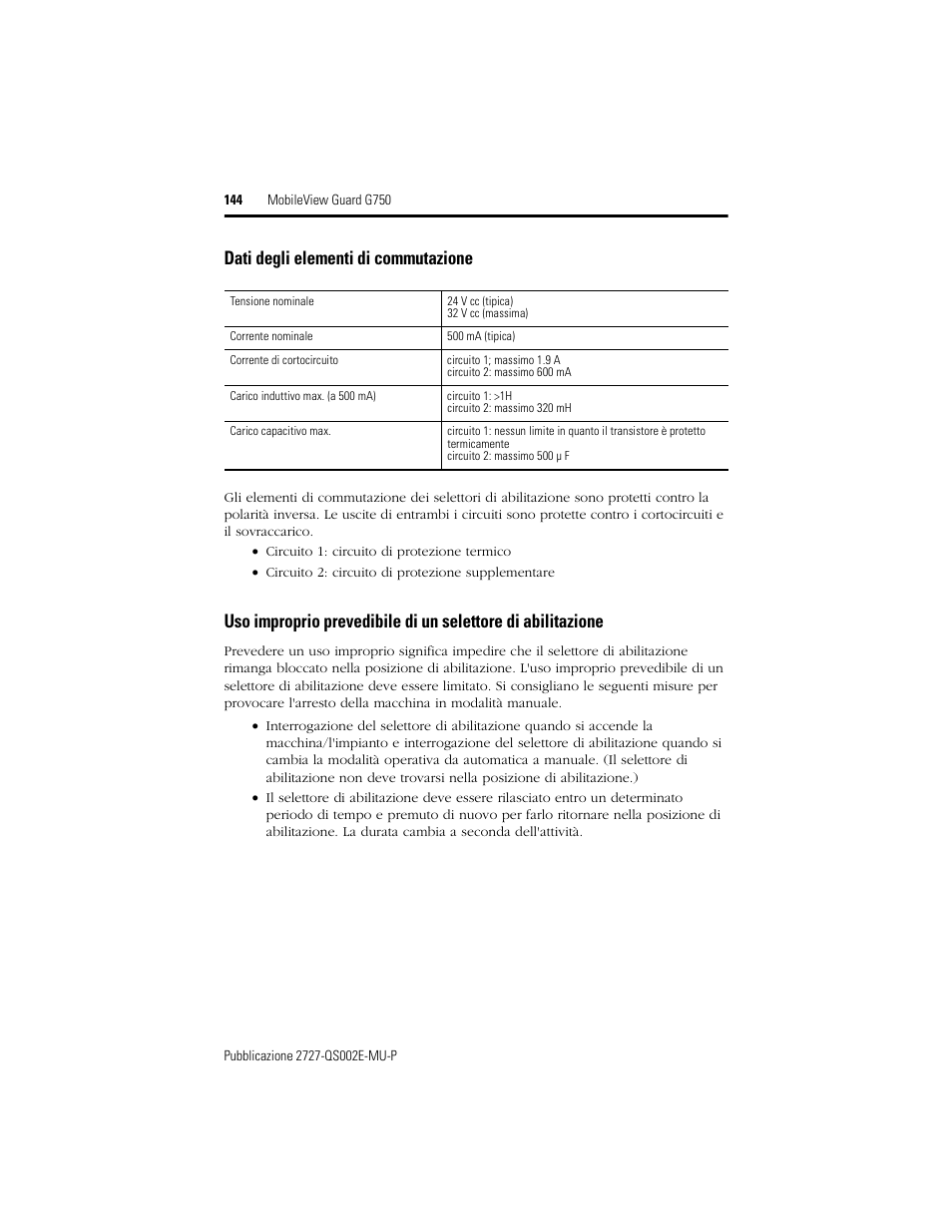 Dati degli elementi di commutazione | Rockwell Automation 2727-G7P20D1Q7 MobileView Guard G750 Quick Start User Manual | Page 144 / 204