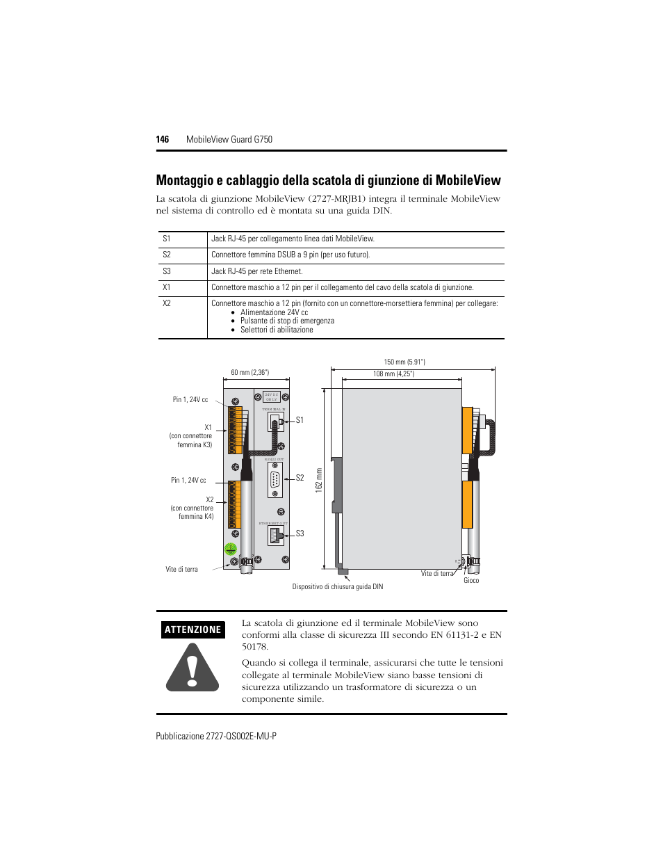 Attenzione | Rockwell Automation 2727-G7P20D1Q7 MobileView Guard G750 Quick Start User Manual | Page 146 / 204