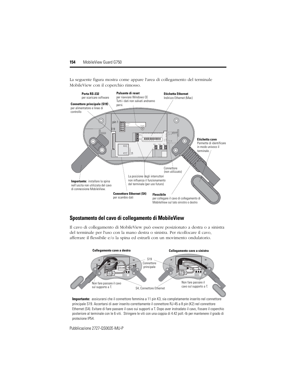 Spostamento del cavo di collegamento di mobileview | Rockwell Automation 2727-G7P20D1Q7 MobileView Guard G750 Quick Start User Manual | Page 154 / 204