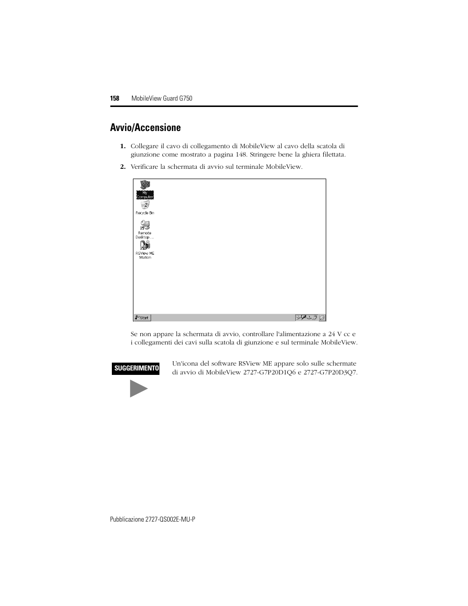Avvio/accensione | Rockwell Automation 2727-G7P20D1Q7 MobileView Guard G750 Quick Start User Manual | Page 158 / 204