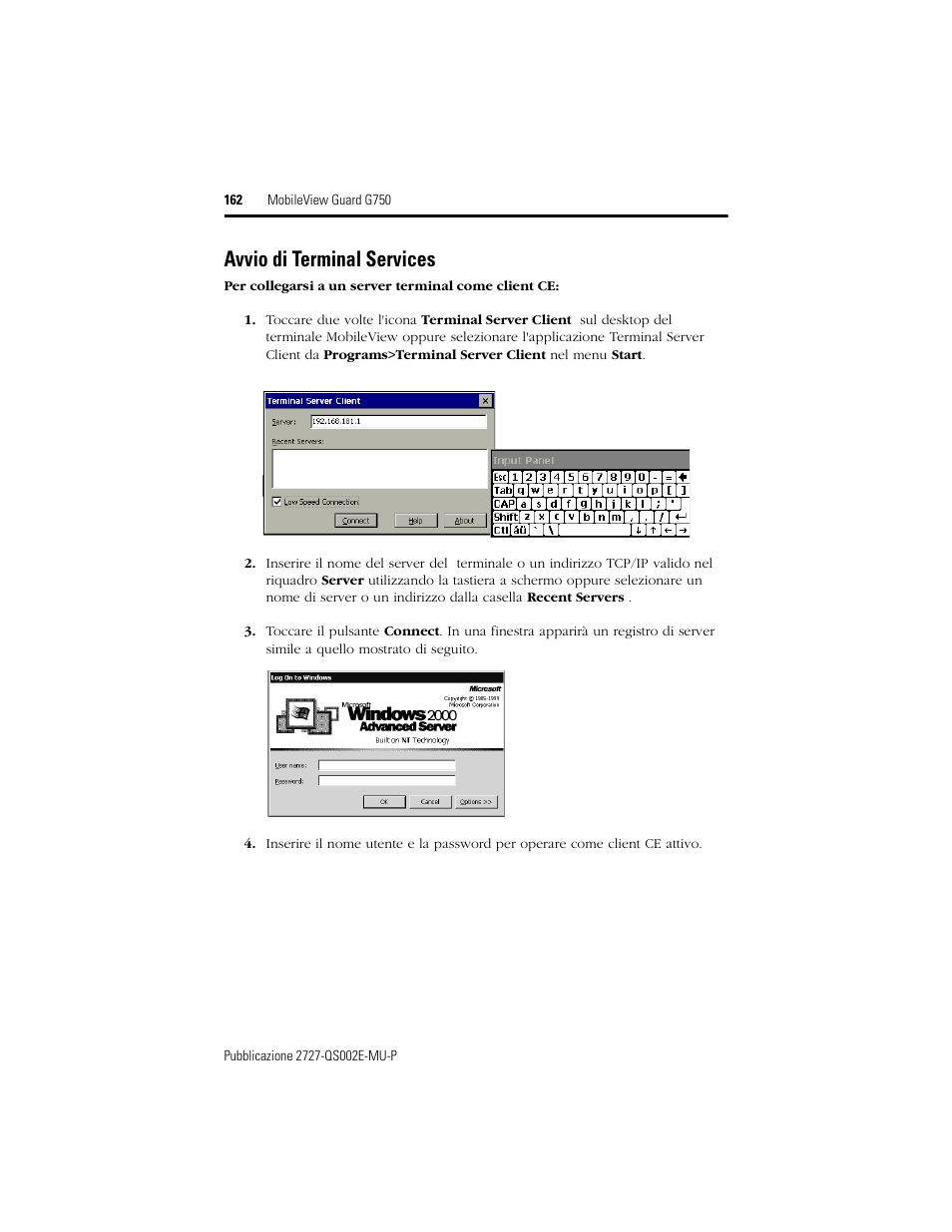 Avvio di terminal services | Rockwell Automation 2727-G7P20D1Q7 MobileView Guard G750 Quick Start User Manual | Page 162 / 204