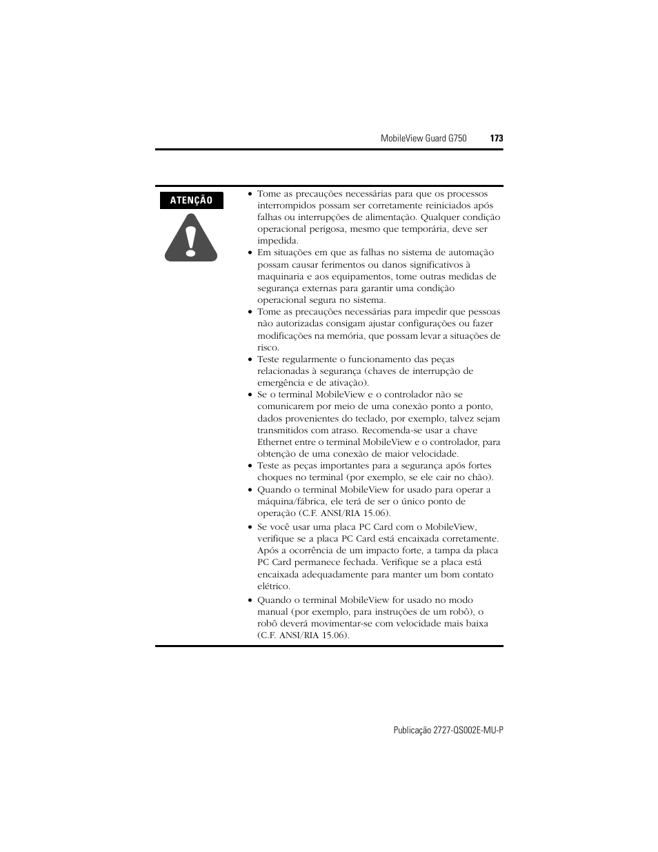 Rockwell Automation 2727-G7P20D1Q7 MobileView Guard G750 Quick Start User Manual | Page 173 / 204