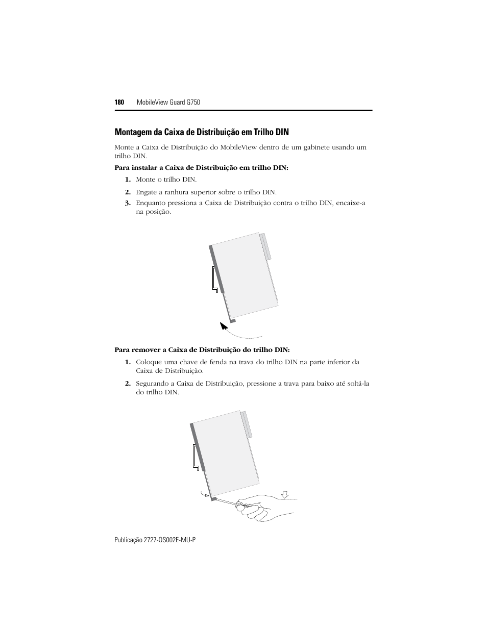 Montagem da caixa de distribuição em trilho din | Rockwell Automation 2727-G7P20D1Q7 MobileView Guard G750 Quick Start User Manual | Page 180 / 204