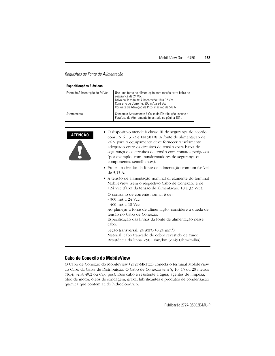 Cabo de conexão do mobileview | Rockwell Automation 2727-G7P20D1Q7 MobileView Guard G750 Quick Start User Manual | Page 183 / 204