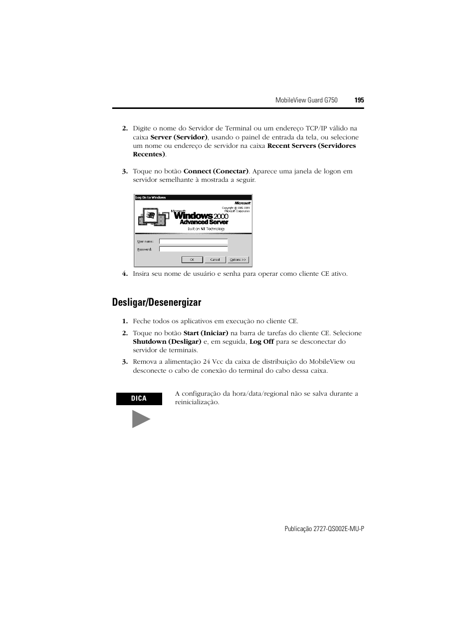 Desligar/desenergizar | Rockwell Automation 2727-G7P20D1Q7 MobileView Guard G750 Quick Start User Manual | Page 195 / 204