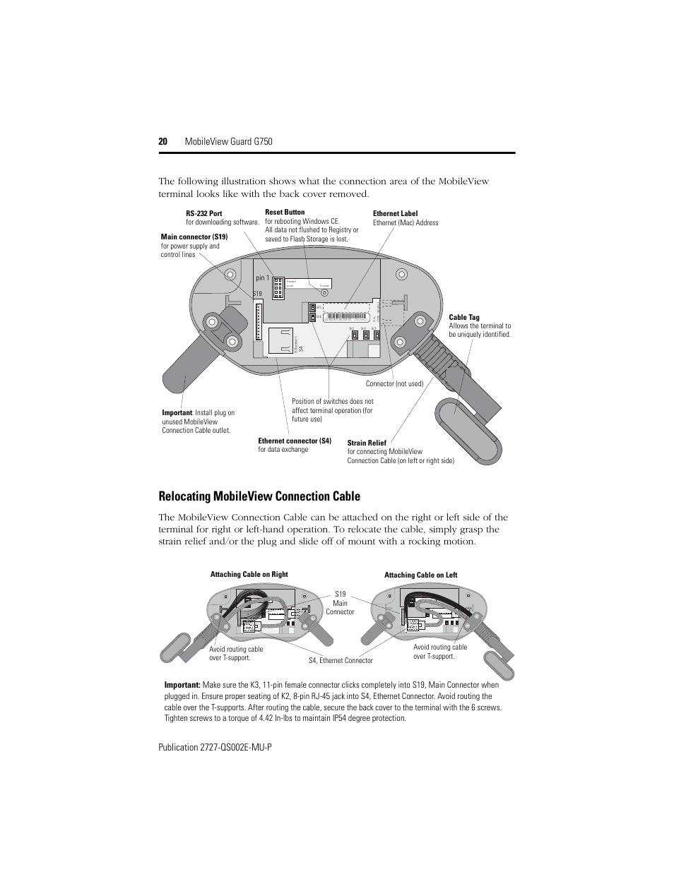 Relocating mobileview connection cable | Rockwell Automation 2727-G7P20D1Q7 MobileView Guard G750 Quick Start User Manual | Page 20 / 204