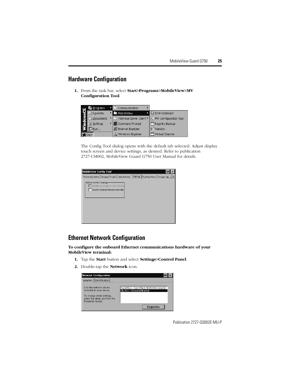Hardware configuration, Ethernet network configuration | Rockwell Automation 2727-G7P20D1Q7 MobileView Guard G750 Quick Start User Manual | Page 25 / 204