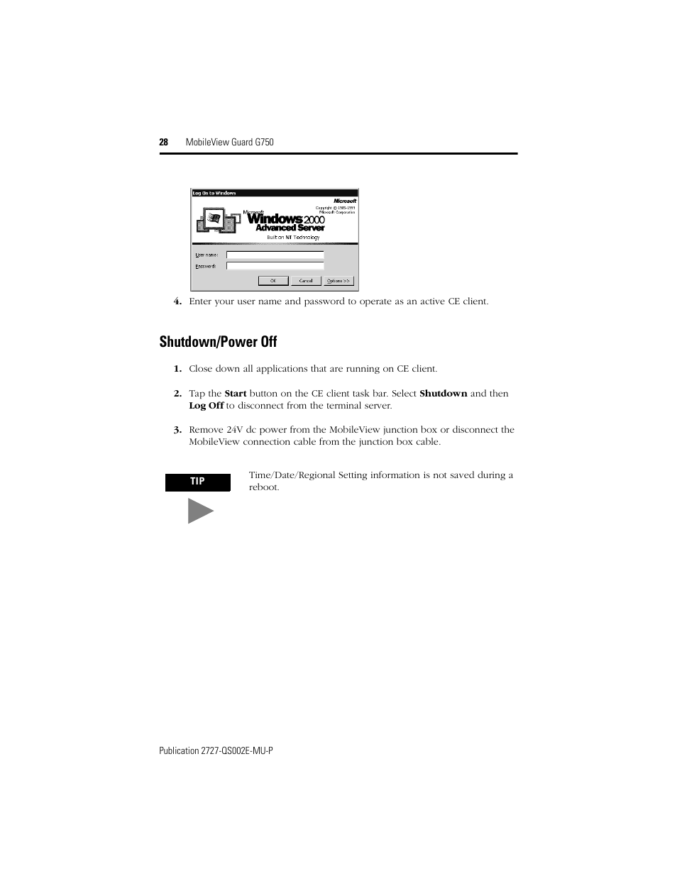 Shutdown/power off | Rockwell Automation 2727-G7P20D1Q7 MobileView Guard G750 Quick Start User Manual | Page 28 / 204
