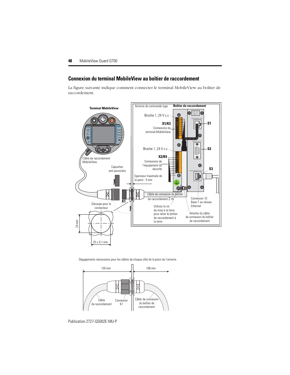 Ru n er ro r, X1/k3, X2/k4 | Broche 1, 24 v c.c | Rockwell Automation 2727-G7P20D1Q7 MobileView Guard G750 Quick Start User Manual | Page 48 / 204