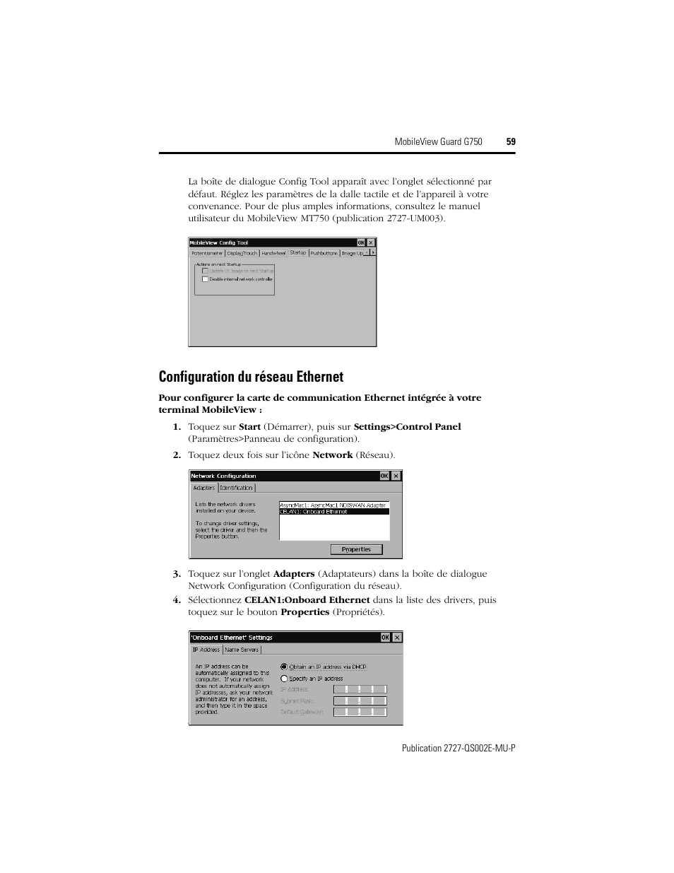 Configuration du réseau ethernet | Rockwell Automation 2727-G7P20D1Q7 MobileView Guard G750 Quick Start User Manual | Page 59 / 204