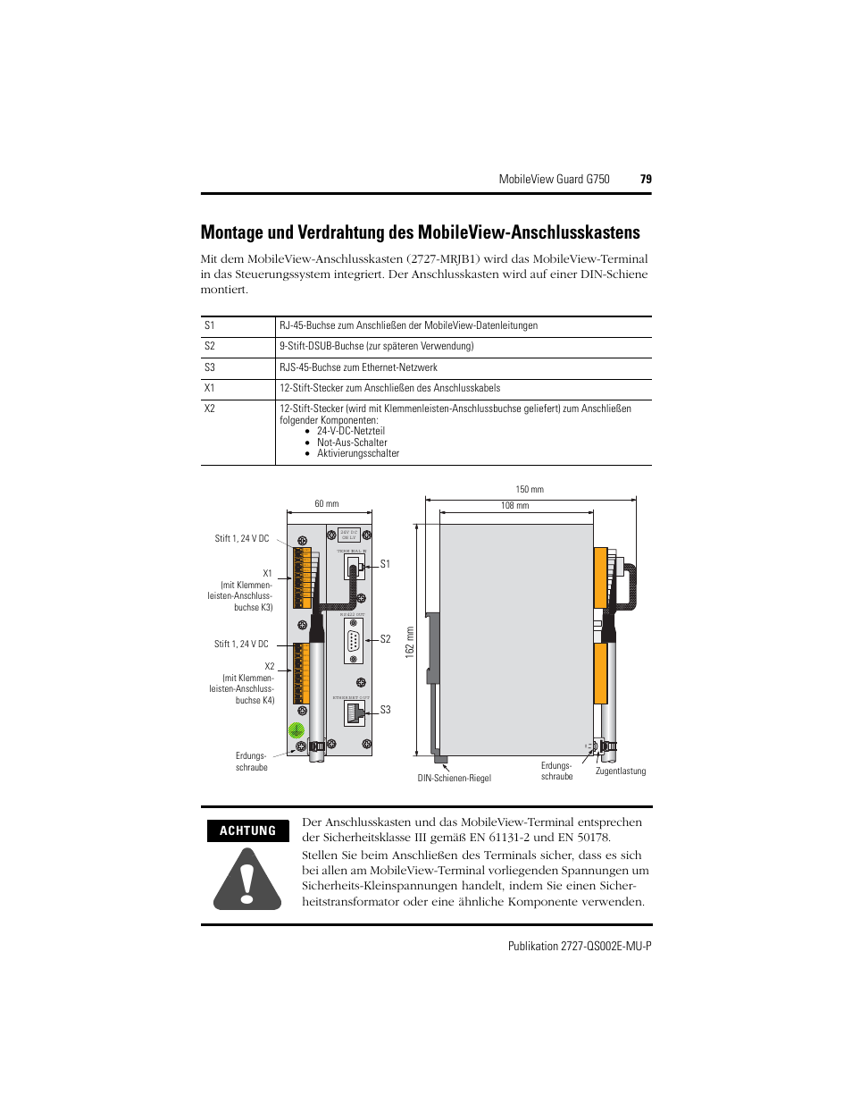 Achtung | Rockwell Automation 2727-G7P20D1Q7 MobileView Guard G750 Quick Start User Manual | Page 79 / 204
