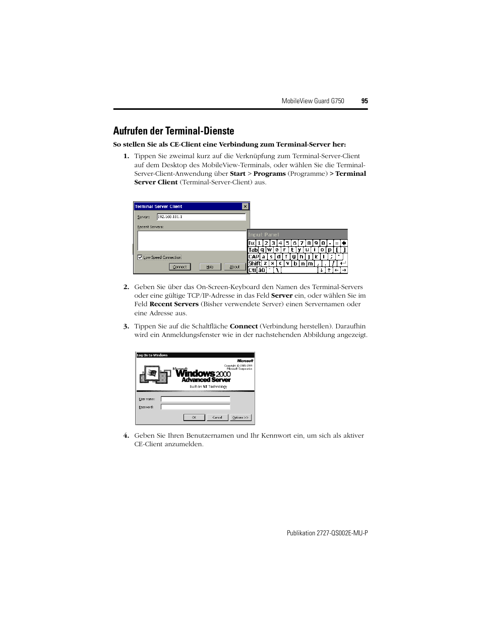 Aufrufen der terminal-dienste | Rockwell Automation 2727-G7P20D1Q7 MobileView Guard G750 Quick Start User Manual | Page 95 / 204