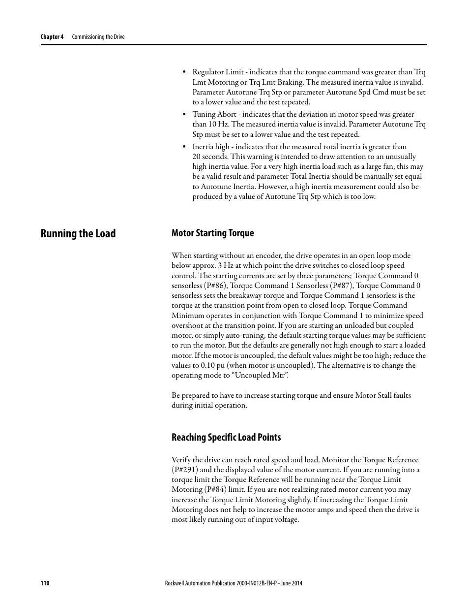 Running the load, Motor starting torque, Reaching specific load points | Rockwell Automation 7000 PowerFlex Medium Voltage AC Drive (B Frame) Commissioning - ForGe Control User Manual | Page 110 / 138