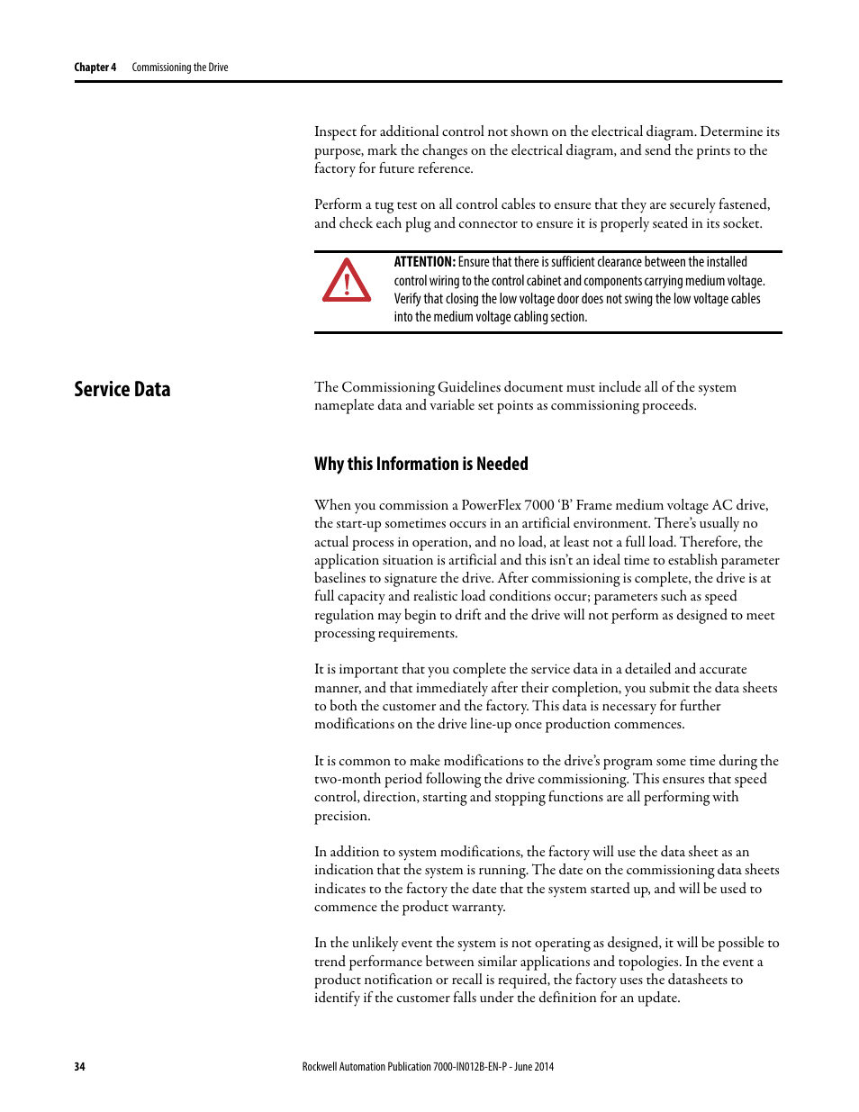 Service data, Why this information is needed | Rockwell Automation 7000 PowerFlex Medium Voltage AC Drive (B Frame) Commissioning - ForGe Control User Manual | Page 34 / 138