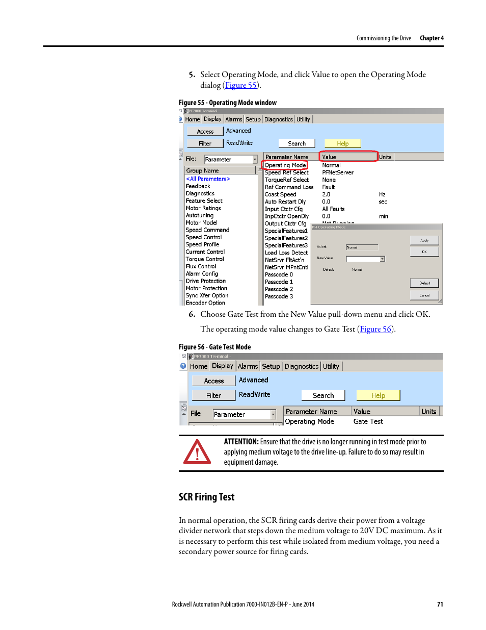 Scr firing test | Rockwell Automation 7000 PowerFlex Medium Voltage AC Drive (B Frame) Commissioning - ForGe Control User Manual | Page 71 / 138