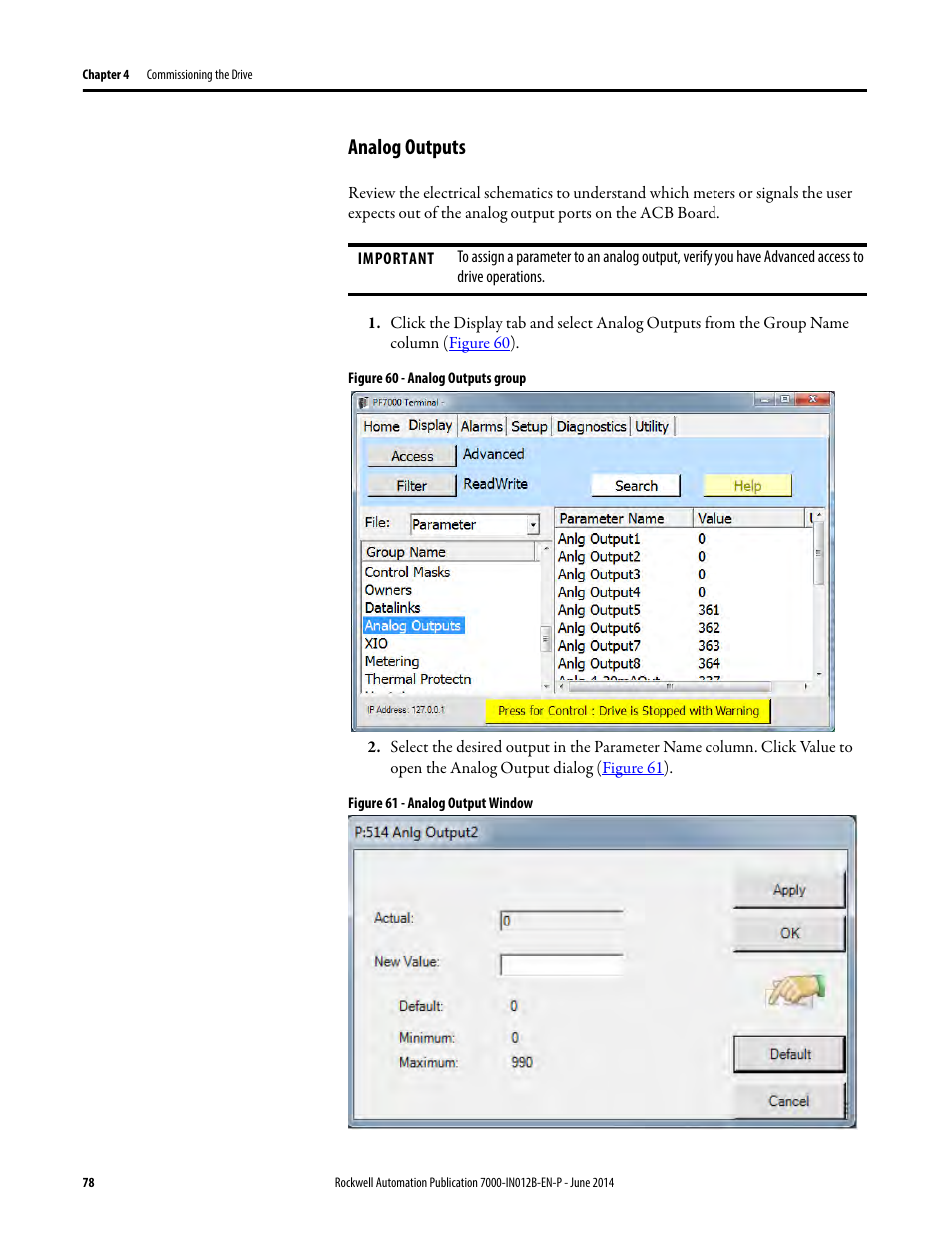 Analog outputs | Rockwell Automation 7000 PowerFlex Medium Voltage AC Drive (B Frame) Commissioning - ForGe Control User Manual | Page 78 / 138
